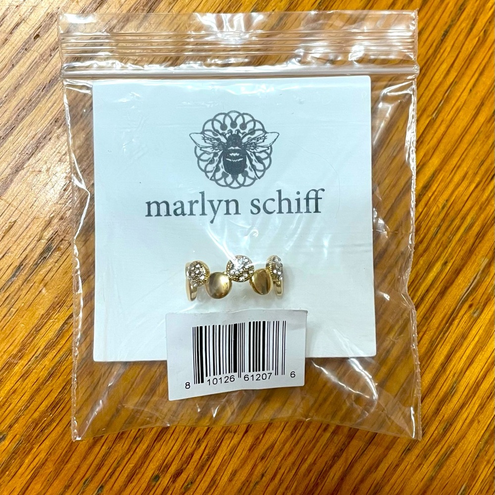 !!NEW!! Marlyn Schiff gold tone with clear stones ring